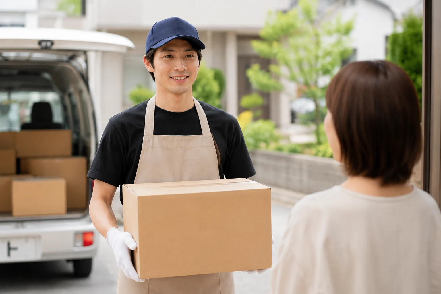 段ボールを運び出す買取スタッフ