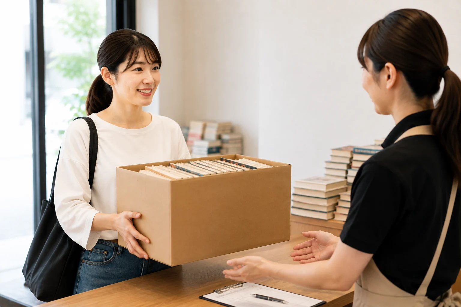 本を詰めた段ボールを持ち込むお客様